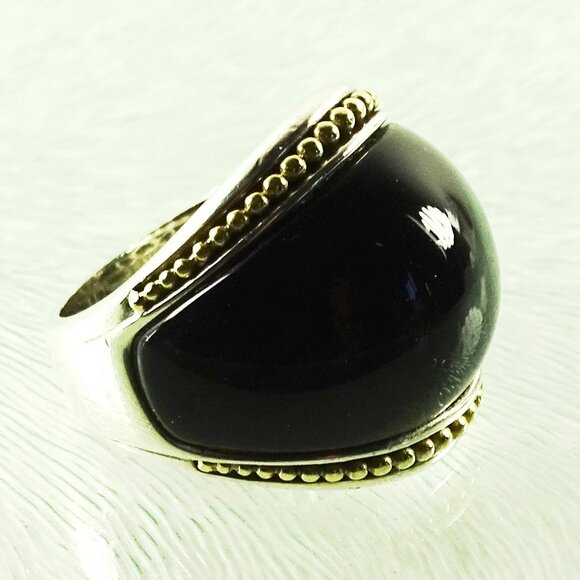 LAGOS Sterling Silver 18K Gold Onyx Cabochon Cocktail Ring Size 6 - Picture 6 of 10